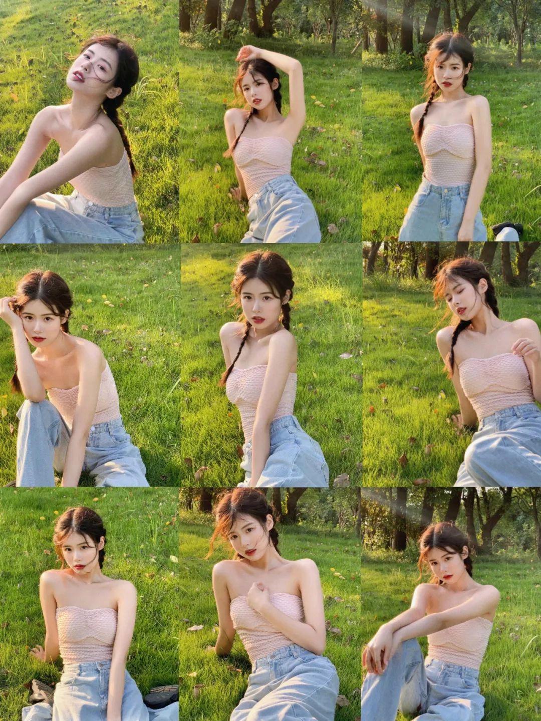 草坪拍照姿势,9个技巧,漂亮身材好,绝美又自然