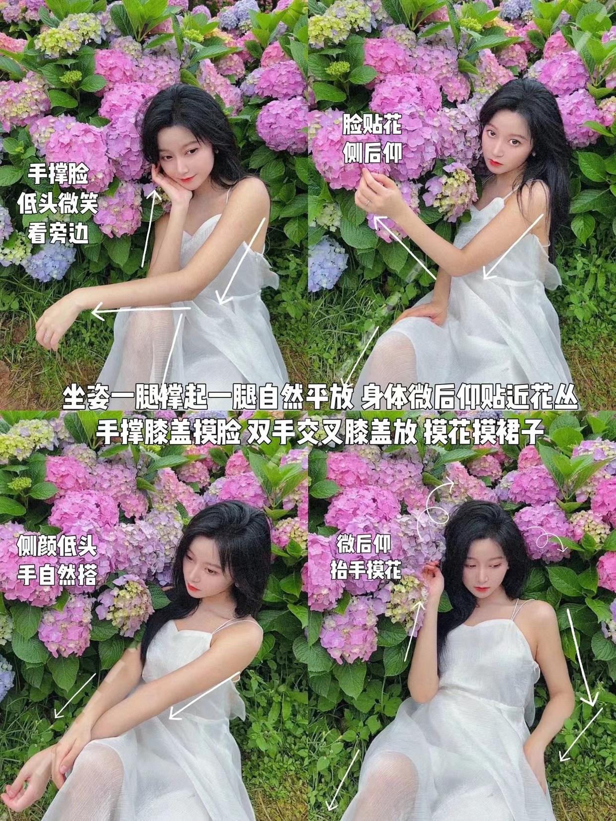 绣球花氛围感拍照教程,从姿势、角度、机位,教你拍自然美照