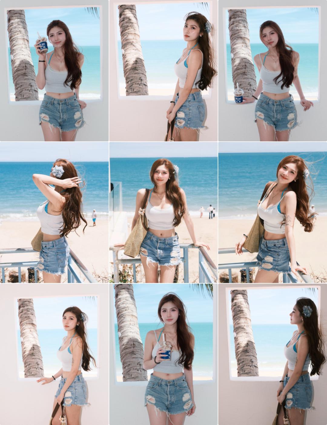 穿短裤拍照,8个拍照动作,又酷又美,清爽好看显身材