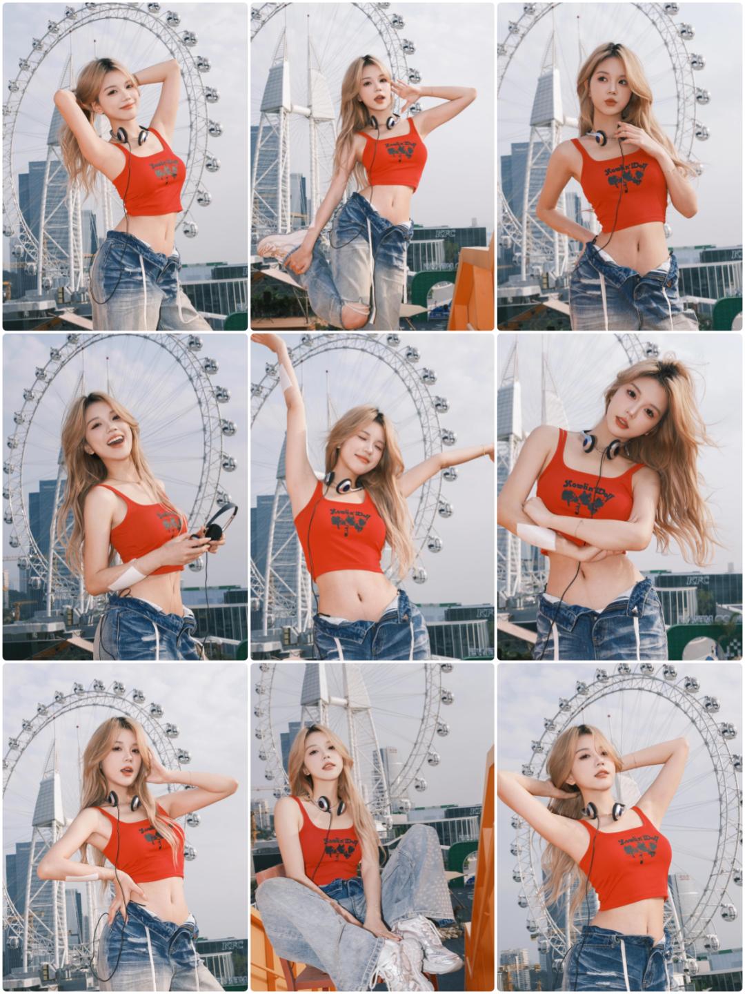 牛仔裤拍照,9个姿势,动作越大越好看,上镜漂亮又出片